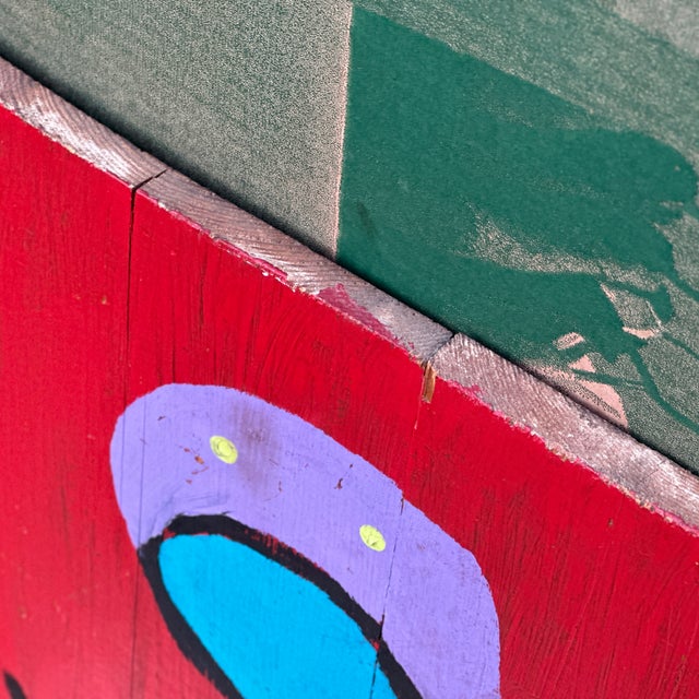 Red Original Figural Painting on Reclaimed Wood Signed Rivera For Sale - Image 8 of 12