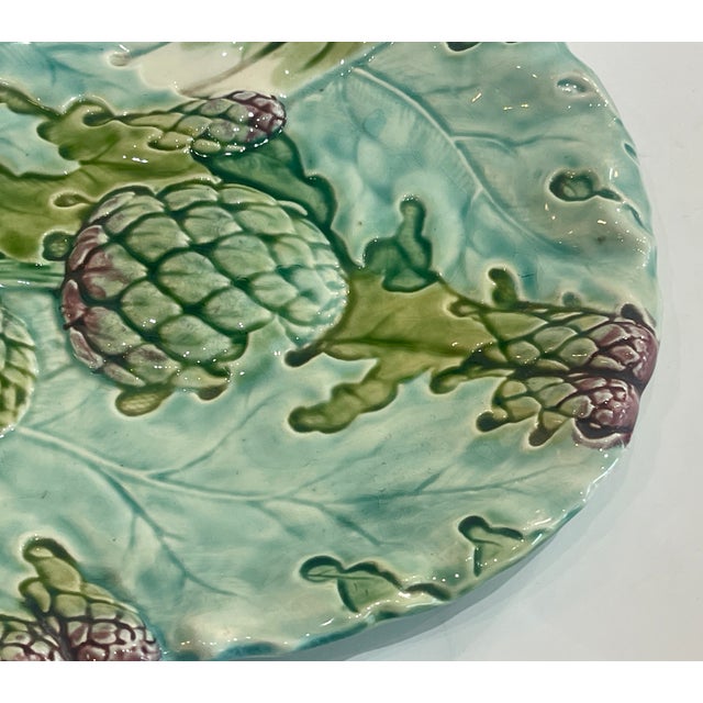 French Antique French Majolica Artichoke, Asparagus Serving Dishes , a-Pair For Sale - Image 3 of 18
