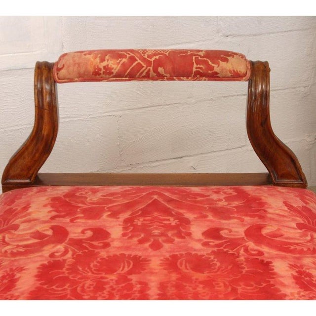 Cerise Antique Louis Philippe Walnut Window Bench With Fortuny Upholstery and Lucite Legs, 19th Century For Sale - Image 8 of 11