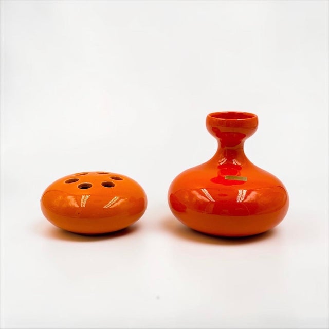 Sculptural Orange Ceramic Vases, Italy, 1970s, Set of 2 For Sale - Image 11 of 11