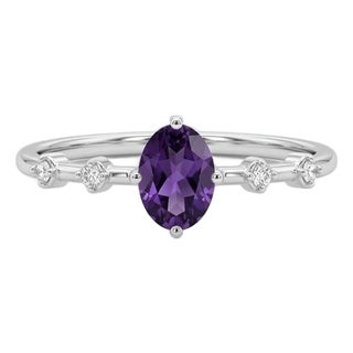Amethyst & Cubic Zirconia Ring, February Birthstone Ring Us 7 For Sale