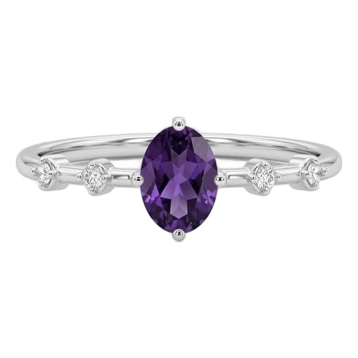 Amethyst & Cubic Zirconia Ring, February Birthstone Ring Us 7 For Sale