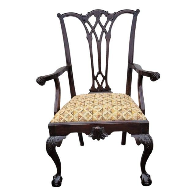 19th Century Antique Carved Mahogany Chippendale Style Ball & Claw Foot Side/Desk Chair For Sale