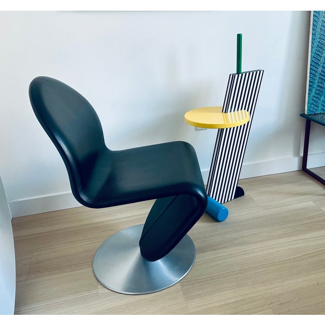 2010s Verner Panton System 1-2-3 Swivel Chair Pair Black Leather Space Age Danish Mid Century Modern For Sale - Image 5 of 9