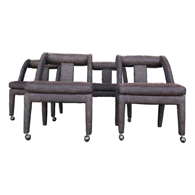 Set of 4 Postmodern Dining Chairs With Front Casters Possibly Karl Springer For Sale