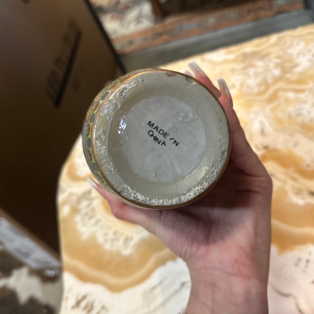 Yellow Vintage Small Asian Ceramic Satsuma Inspired Vase For Sale - Image 8 of 8