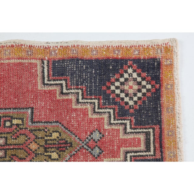 Mid 20th Century Traditional Turkish Entry Rug – Geometric Medallion & Floral Motifs -1' 9'' X 3' 4'' For Sale In Tampa - Image 6 of 11