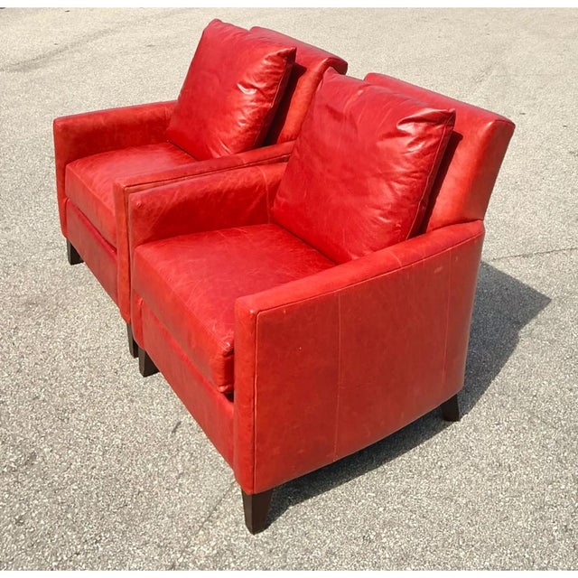 Vintage Bassett Red Leather “Austin” Club Chairs - A Pair For Sale - Image 9 of 12