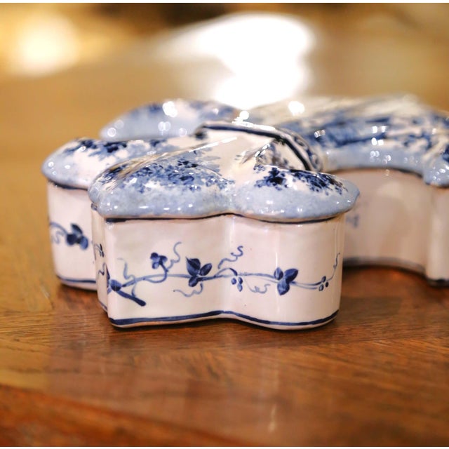 Blue Early 20th C. French Faience Fleur-De-Lys Shape Box by Alcide Chaumeil For Sale - Image 8 of 11