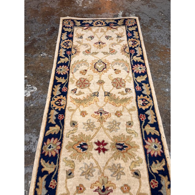 Navy Blue 2ft 7in × 9ft Jaunty Legacy Collection Le-75 Wheat Wool Runner Rug For Sale - Image 8 of 12