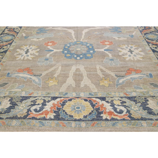 Early 21st Century Early 21st Century Floral Handmade Modern Sultanabad Wool Rug With Light Blue Field For Sale - Image 5 of 7