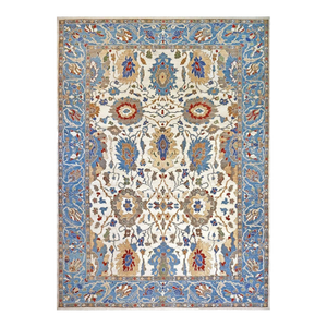21st Century Persian Wool Sultanabad 10x14 Blue & Ivory Handmade Area Rug #1143356