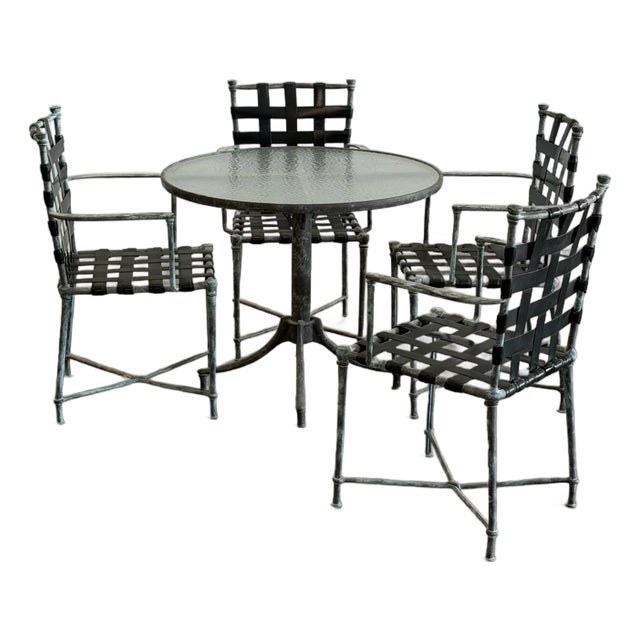 Mid 20th Century Patinated Outdoor Table Set, 5 Pieces For Sale