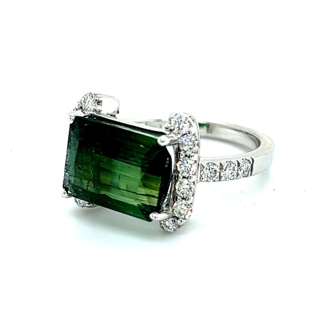 Natural Tourmaline Diamond Ring 14k W Gold 4.2 TCW Certified For Sale In New York - Image 6 of 16