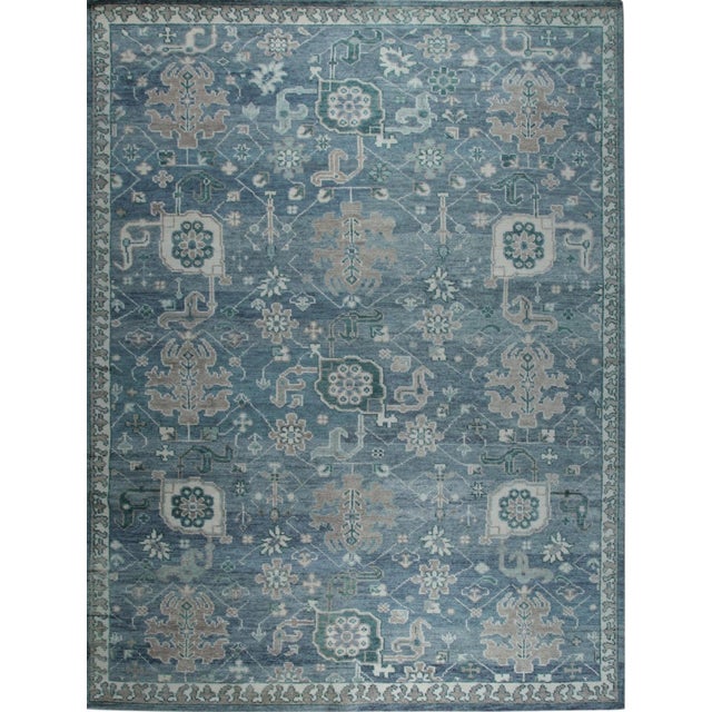 Traditional 6x9 Beautiful Oushak Blue Traditional Floral Hand Knotted Wool Carpet Rug For Sale - Image 3 of 6
