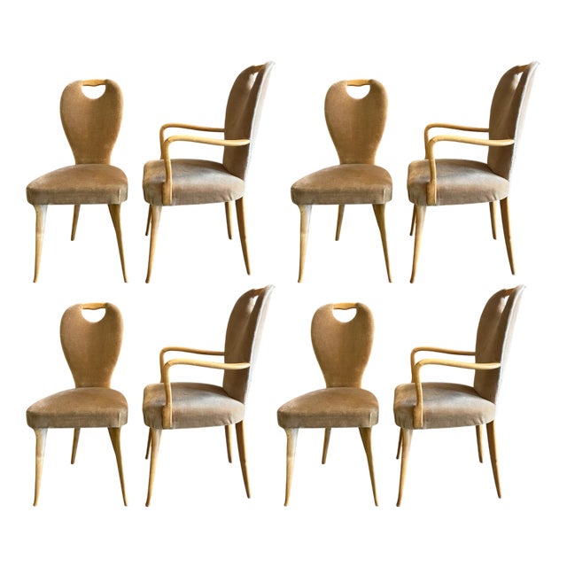 Wooden and Fabric Dining Room Chairs attributed to Osvaldo Borsani for Ignoto, 1960s, Set of 8 For Sale