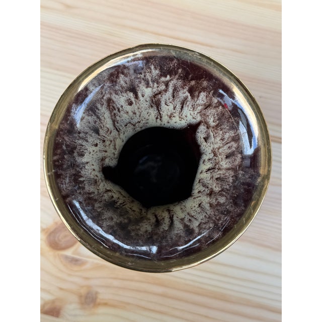 Mid 20th Century A Vintage Jasba Keramik Vase With a Brown and Cream Glaze and Gold Rim. For Sale - Image 5 of 8