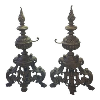 French Brass Andirons - A Pair For Sale