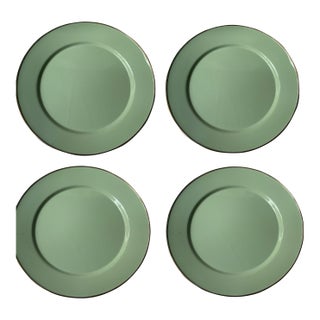 Mackenzie-Childs Sage Green Enamel Chargers - Set of 4 | Handmade 12" For Sale