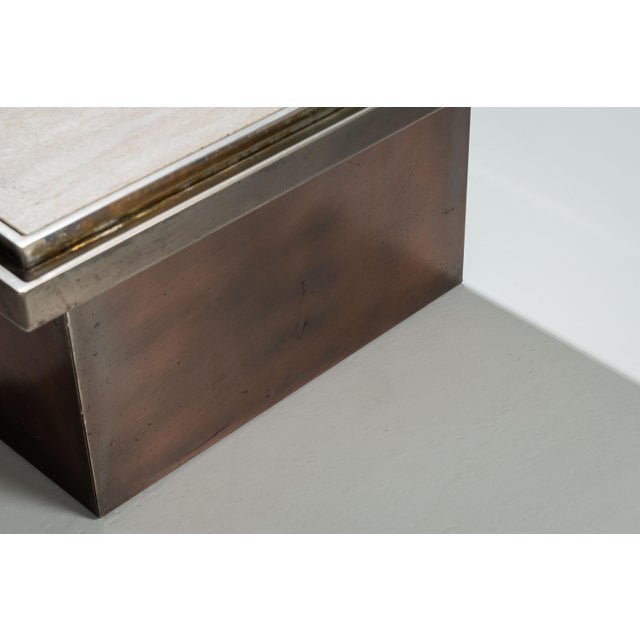 Beige Vintage Coffee Table in Polished Metal and Travertin from Belgo Chrom, 1970s For Sale - Image 8 of 12