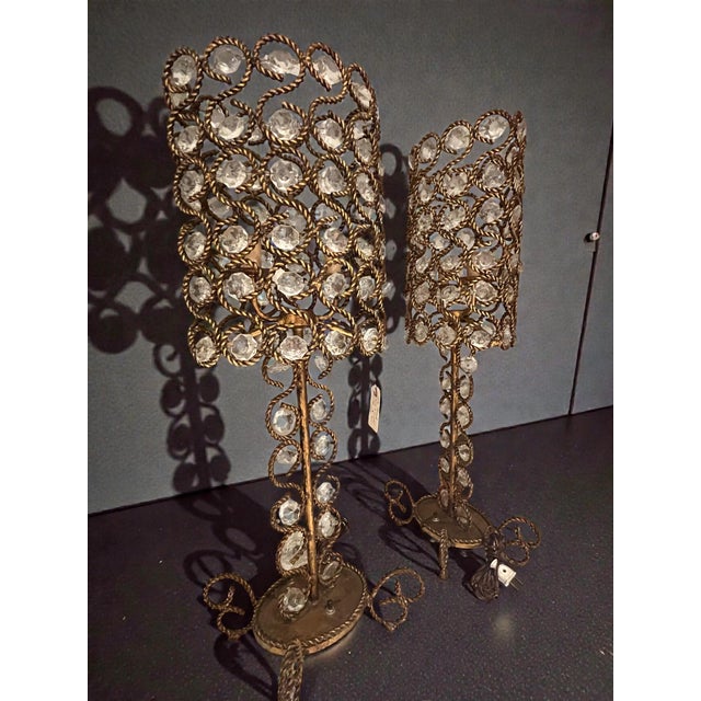 Italian 1970s Italian Gilded Metal Table Lamps With Cristal - a Pair For Sale - Image 3 of 4