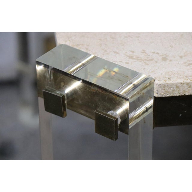 Dining Table in Travertine, Gold-Tone Metal and Acrylic Glass, 1970s For Sale - Image 15 of 18
