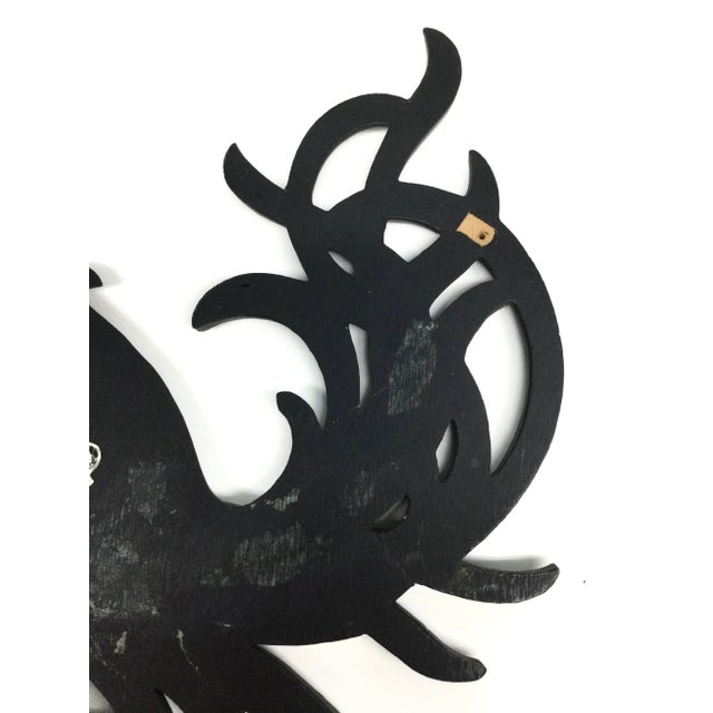 Black Vintage Syroco Hollywood Regency Black Fighting Rooster or Crazy Chicken Rooster Art Wall Hanging For Sale - Image 8 of 9
