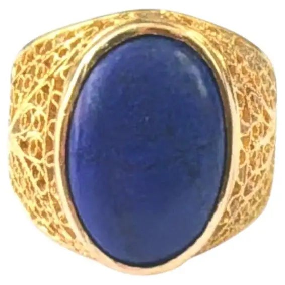 18k Gold Filigree Lapis Lazuli Ring For Sale - Image 11 of 11