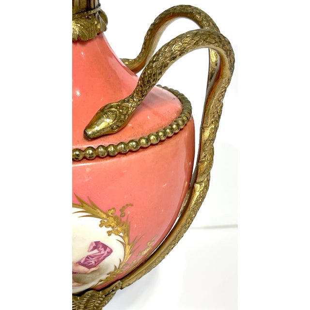 Pair French Louis XVI Style Sèvres Rose Pompadour Ormolu-Mounted Cabinet Vases For Sale In Greensboro - Image 6 of 17