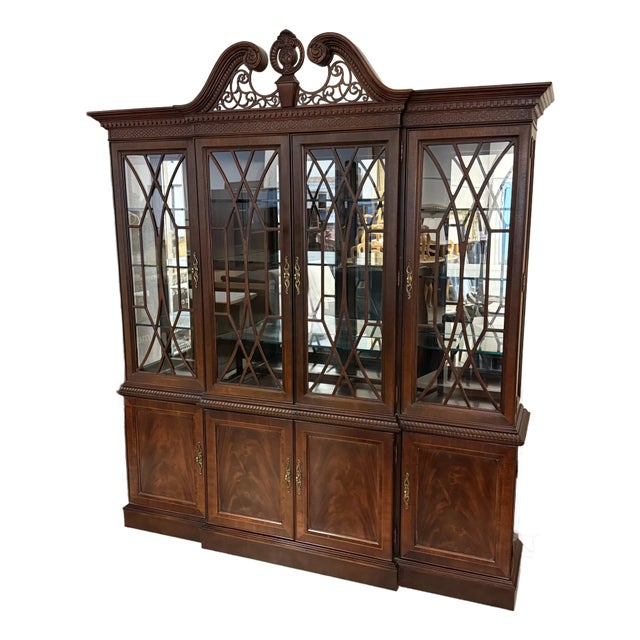 Late 20th Century Furniture Centennial Collection Flame Mahogany + Cherry Wood China Cabinet For Sale