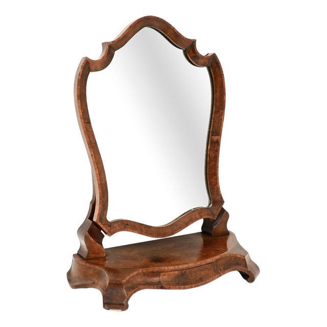Antique Victorian Burr Walnut Vanity Mirror, 1860 For Sale