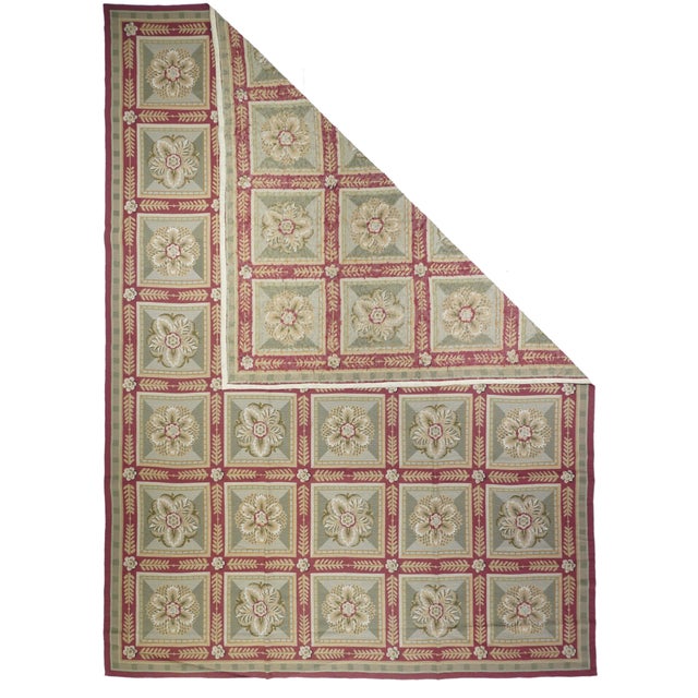 Refers generally to recent carpets in tapestry technique and inspired by French Aubusson designs of the 18th and later...
