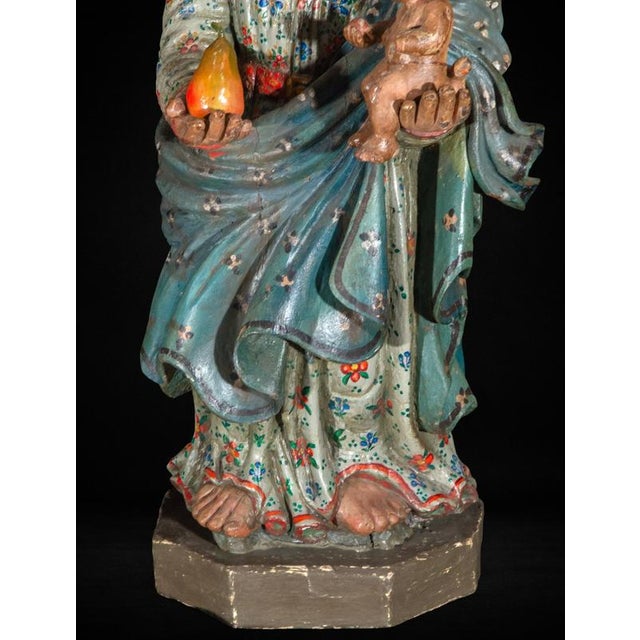 Antique Peruvian Polychromed Wood Sculpture, 1750 For Sale - Image 3 of 12