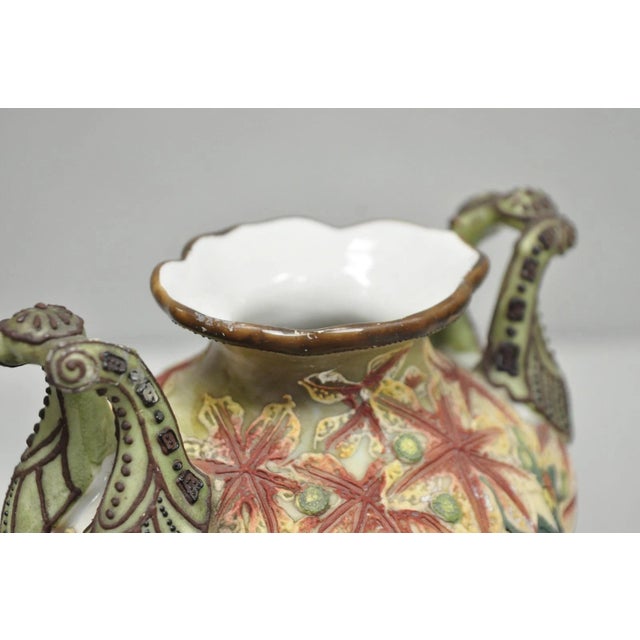 Antique Nippon Hand Painted Porcelain Moriage Twin Handle Countryside Scene Vase For Sale In Philadelphia - Image 6 of 18