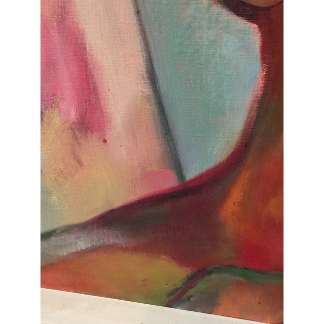 1970s 1970s Abstract Nude in Window Sill Frame With Canvas Window Shade Painting For Sale - Image 5 of 11