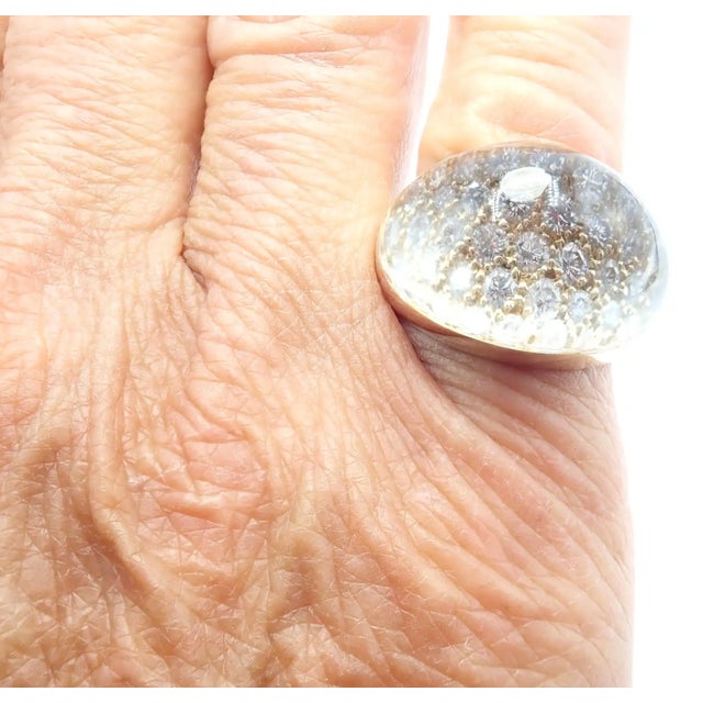 Late 20th Century Cartier Myst De Cartier Yellow Gold Diamond Rock Crystal Dome Ring, Size 6 For Sale - Image 12 of 12