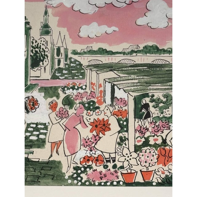 Paper Thérèse Hummel, The Flower Market, Watercolor, 20th Century For Sale - Image 7 of 12