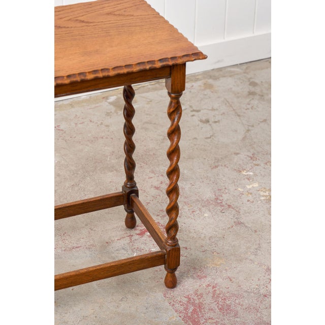 Antique English Rectangle Honey Oak Scalloped Edge Barley Twist Table For Sale In Charleston - Image 6 of 8