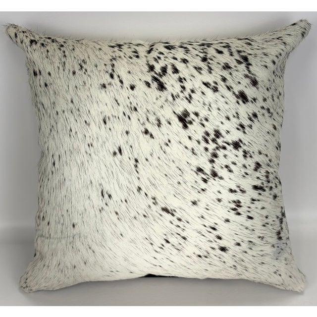 Premium Brazilian Watusi Cowhide Pillow Cover 16x16 – Speckled Ivory Spine – Handcrafted by Pablo Sota Designs For Sale - Image 4 of 11