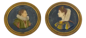Pair 18th Century Eleanora & M. Magdalena Medici Wax Portraits On Slate