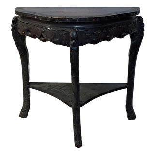 1970s Asian Carved Dragon Wood Console Table Glossy Black/Red Triangular 28 X 15 X 27 For Sale