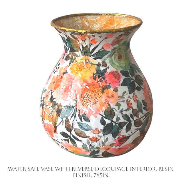 One-of-a-kind glass vase, an artist studio original and a statement piece, with a modern botanical garden floral motif of...