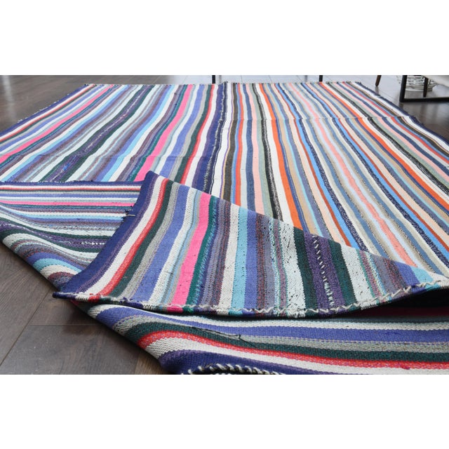 1970s Vintage Turkish Oushak Handmade Wool Cotton Blue Area Rug For Sale - Image 4 of 12
