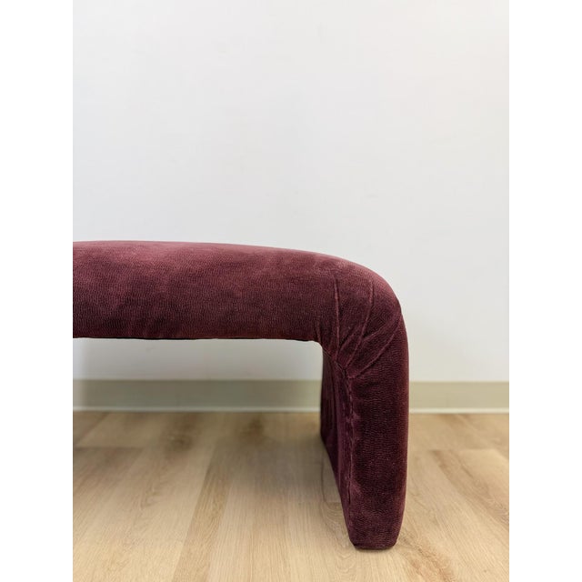 Textile Mid 20th Century Postmodern Burgundy/Mauve Upholstered Curved Bench Vintage Sculptural Seating For Sale - Image 7 of 9