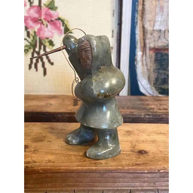 Stone 1970s Indigenous Hunter Pnw Carved Stone Art Figurine For Sale - Image 7 of 8