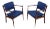 1960's Walnut Armchairs With Blue Leather Upholstery - A Pair For Sale
