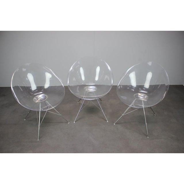 Exceptional set of three eros chairs designed by philippe starck for kartell, italy, dating from the late 1990s. The eros...