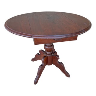 Antique Early 20th Century Solid Wood Drop Leaf Oval Wine Table For Sale