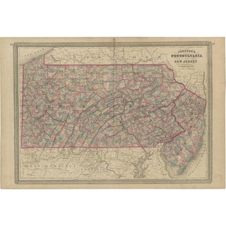Antique Map of Pennsylvania and New Jersey by Johnson, 1872 For Sale