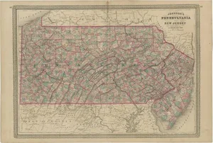 Antique Map of Pennsylvania and New Jersey by Johnson, 1872